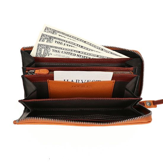 DOUBLES Lファスナー長財布 一毛牛（国産牛）×牛革 DMO-7486