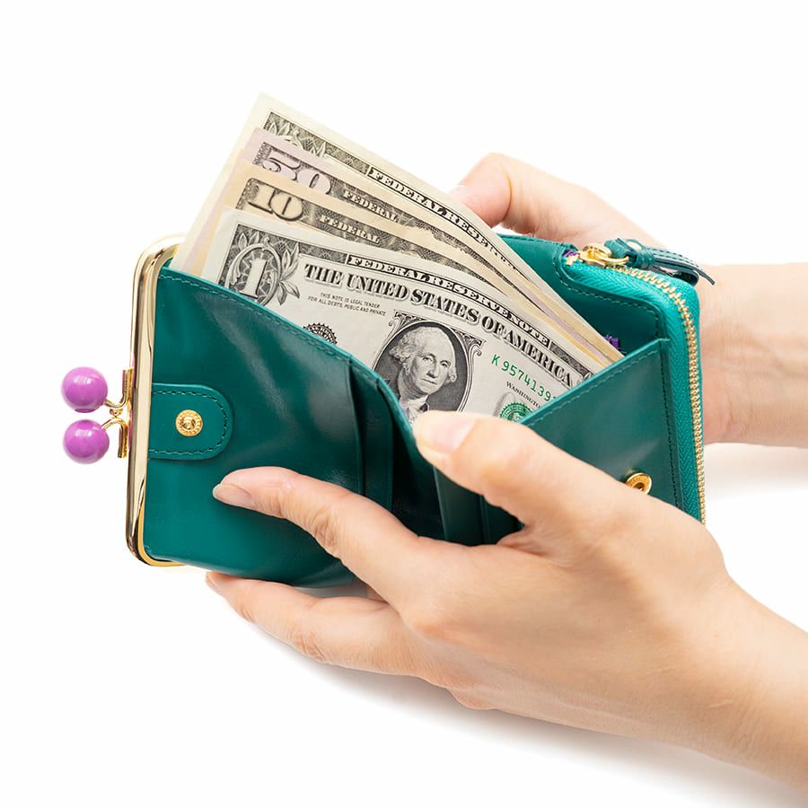 ESSENCE OF POISON がま口二つ折り財布 牛革 DES-3502