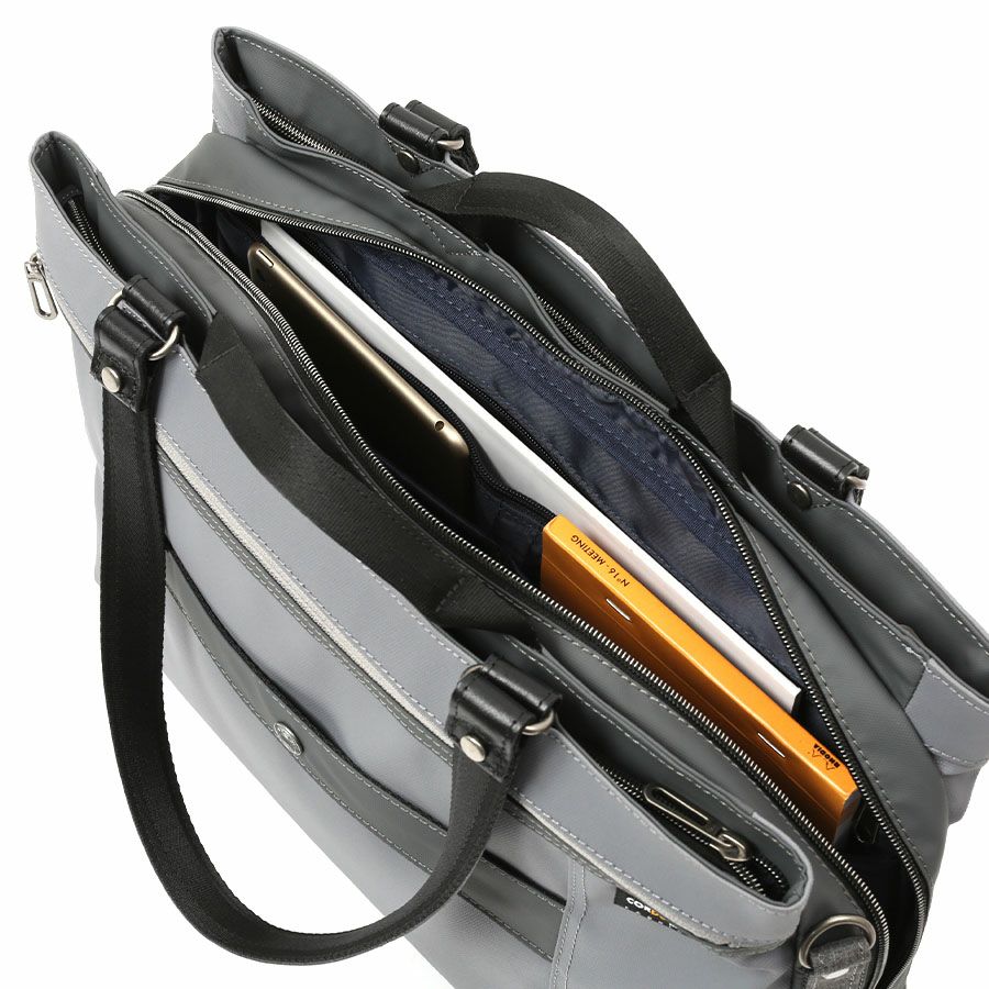 moustache on time ダブルハンドル３層トートブリーフバッグ Corduraコーティングポリ×牛革 JDF-2710