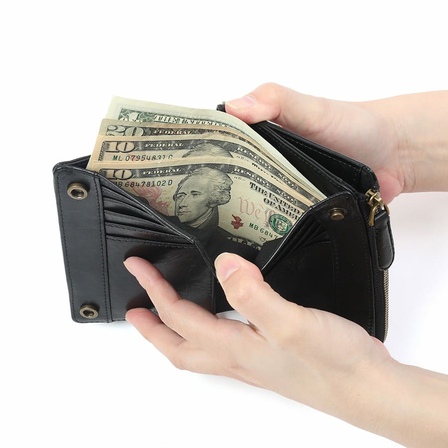 DOUBLES 二つ折りミドル財布 牛革(アイロン加工) KLE-7701