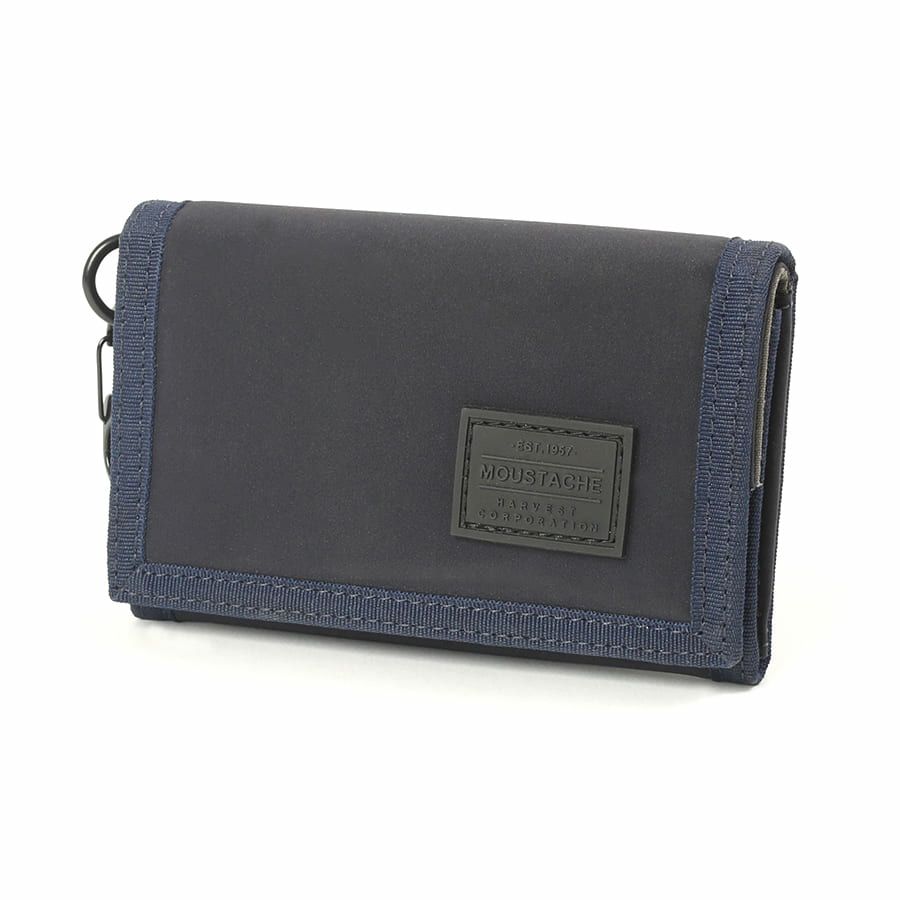 MOUSTACHE カラビナ付きコンパクト二つ折り財布 撥水ポリエステル×牛革 KXX-4422