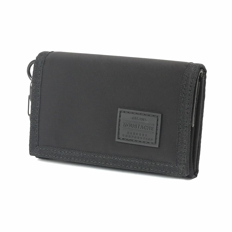 MOUSTACHE カラビナ付きコンパクト二つ折り財布 撥水ポリエステル×牛革 KXX-4422