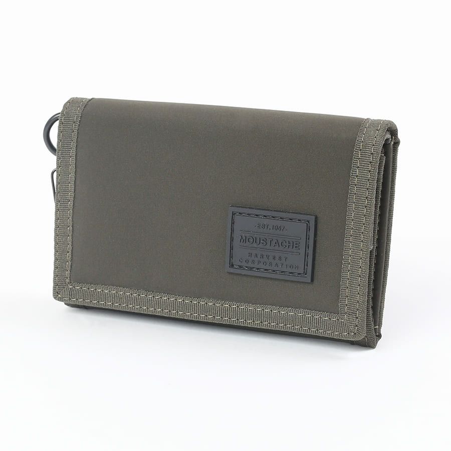 MOUSTACHE カラビナ付きコンパクト二つ折り財布 撥水ポリエステル×牛革 KXX-4422