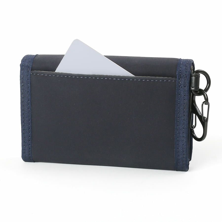 MOUSTACHE カラビナ付きコンパクト二つ折り財布 撥水ポリエステル×牛革 KXX-4422