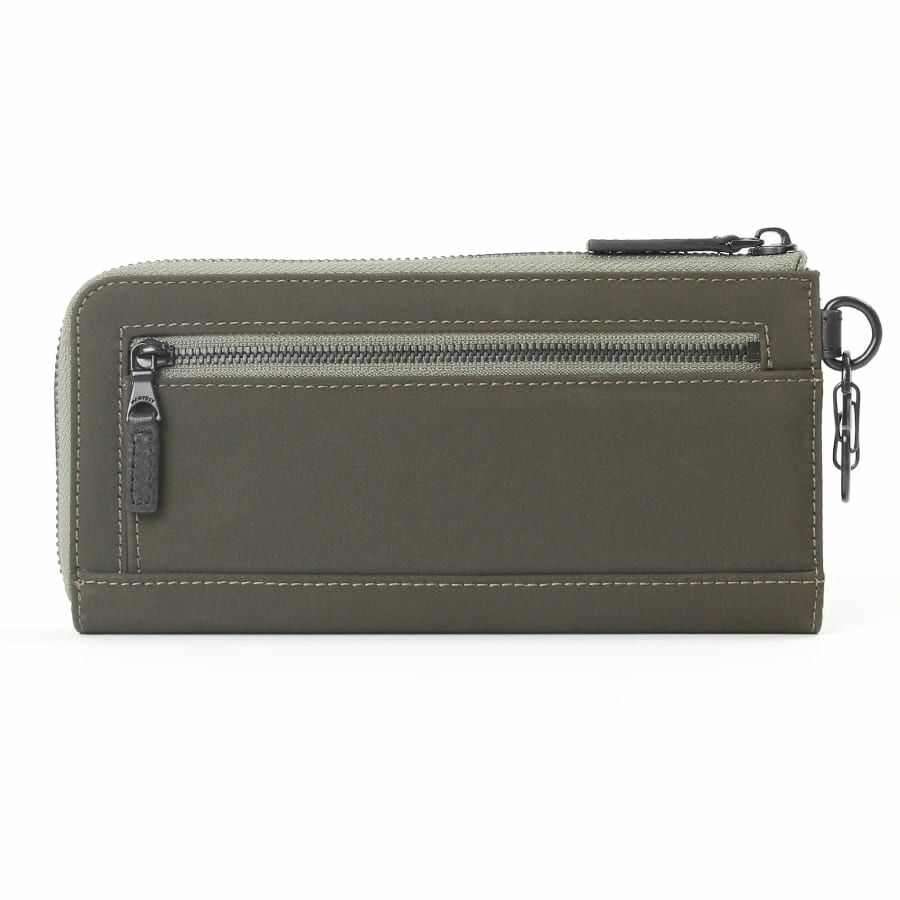 MOUSTACHE カラビナ付きL字ファスナー長財布 撥水ポリエステル×牛革 KXX-4423