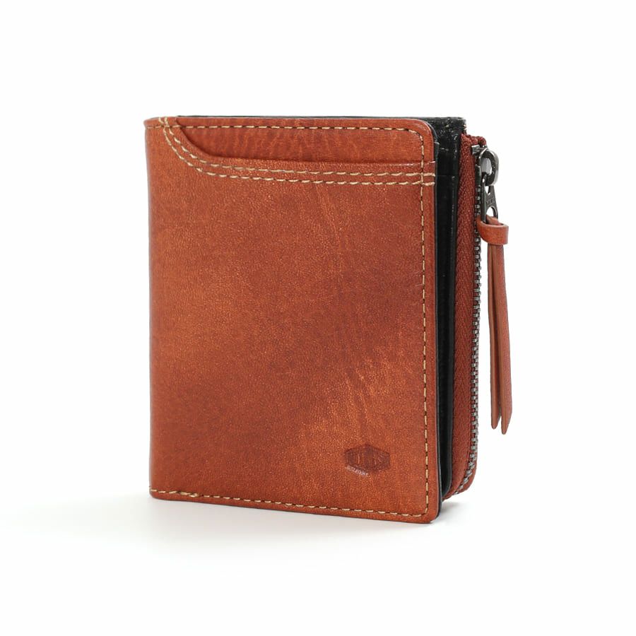 DOUBLES 二つ折り財布 一毛牛手塗り加工×牛革 DTS-1420