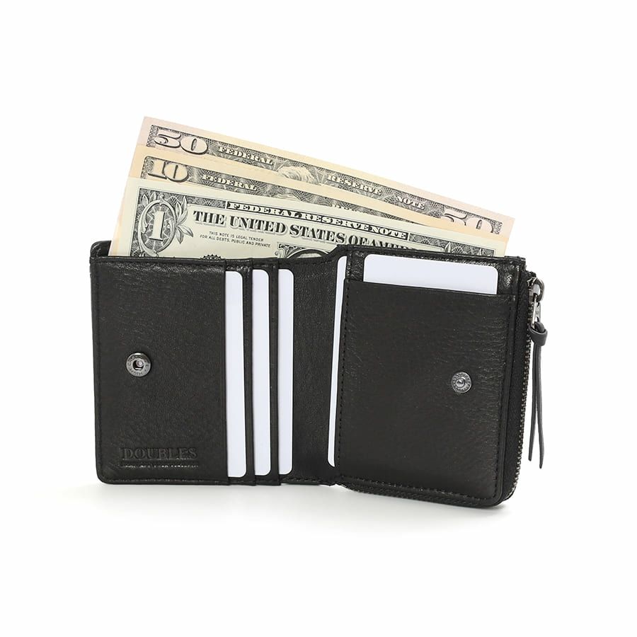 DOUBLES 二つ折り財布 一毛牛手塗り加工×牛革 DTS-1420