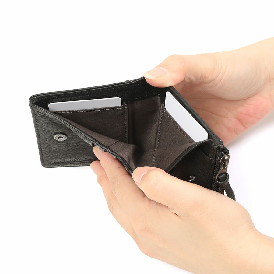 DOUBLES 二つ折り財布 一毛牛手塗り加工×牛革 DTS-1420