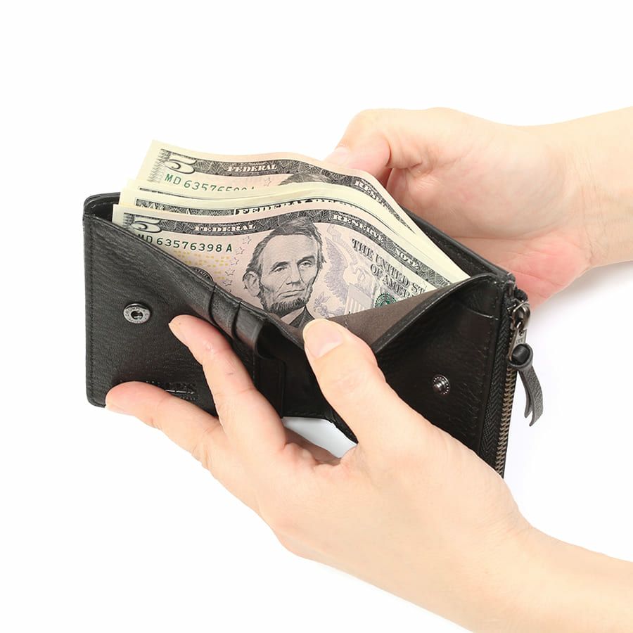 DOUBLES 二つ折り財布 一毛牛手塗り加工×牛革 DTS-1420