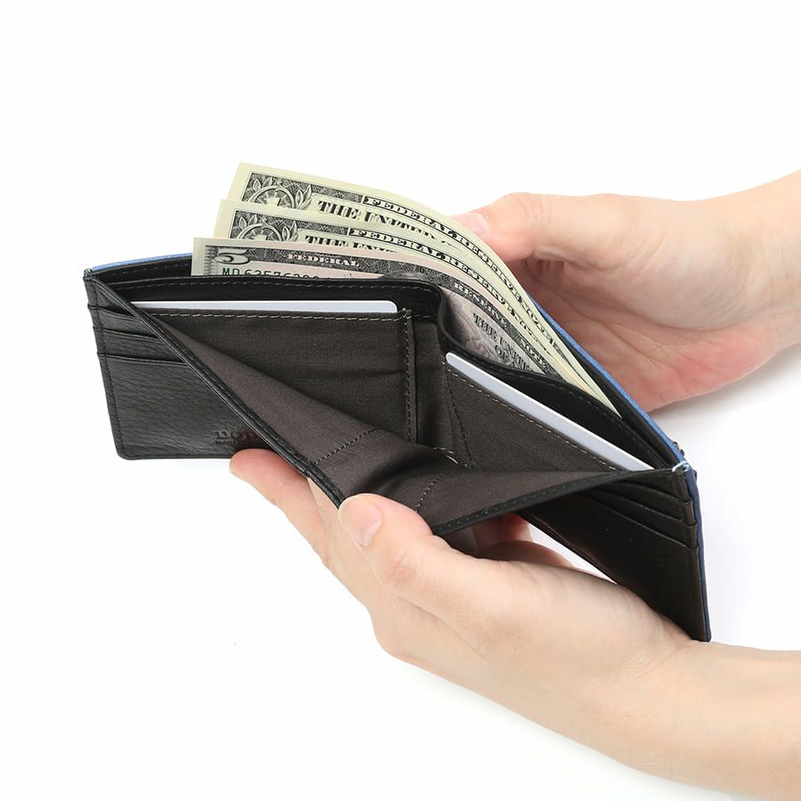 DOUBLES 二つ折り財布 一毛牛手塗り加工×牛革 DTS-1421