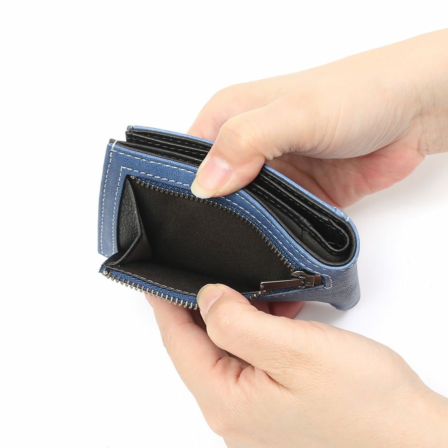 DOUBLES 二つ折り財布 一毛牛手塗り加工×牛革 DTS-1421