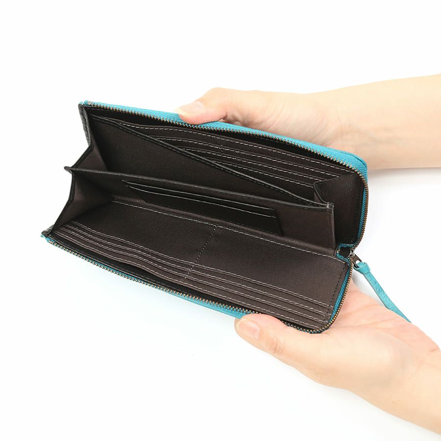 DOUBLES L字ファスナー長財布 一毛牛手塗り加工×牛革 DTS-1423