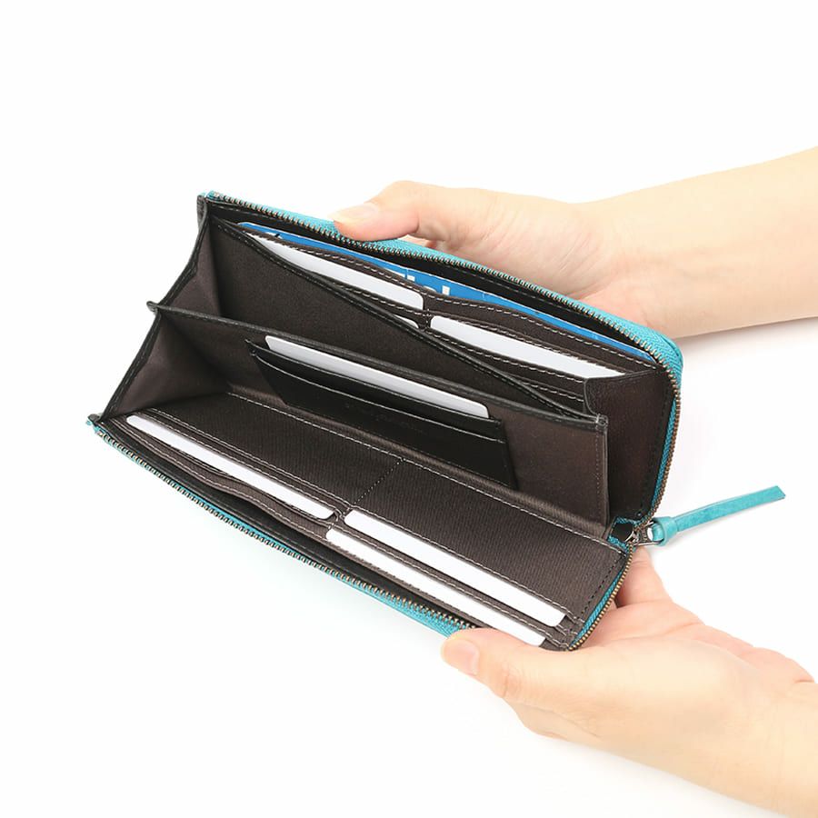 DOUBLES L字ファスナー長財布 一毛牛手塗り加工×牛革 DTS-1423