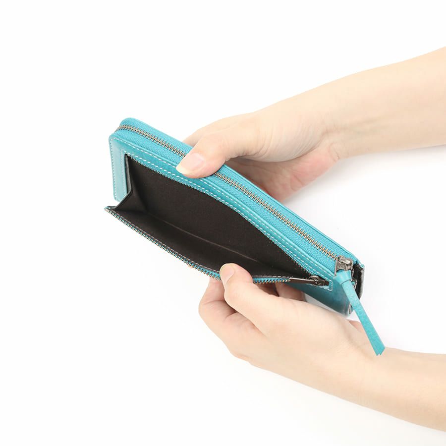 DOUBLES L字ファスナー長財布 一毛牛手塗り加工×牛革 DTS-1423