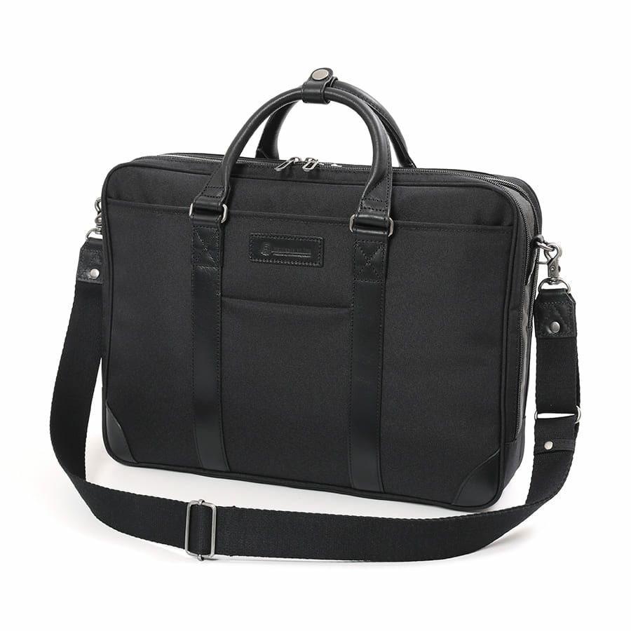 moustache on time 2層ブリーフケース 杢調ポリエステル×牛革 JWT-2830