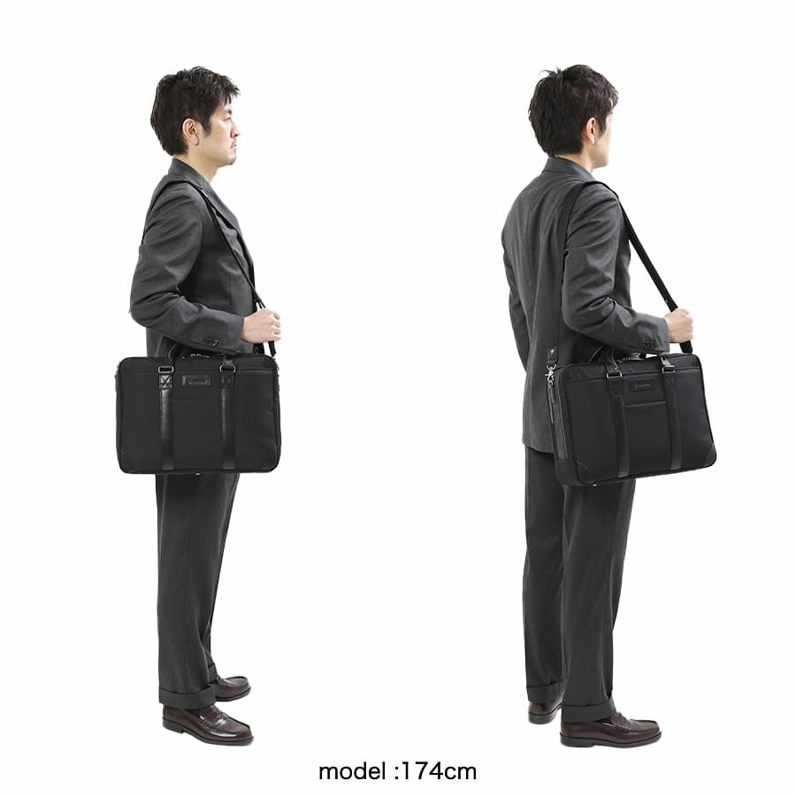 moustache on time 2層ブリーフケース 杢調ポリエステル×牛革 JWT-2830