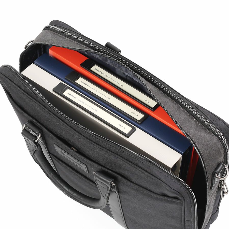 moustache on time 2層ブリーフケース 杢調ポリエステル×牛革 JWT-2830