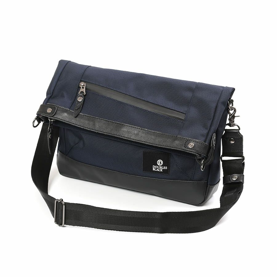 DOUBLES BLACK 口折れショルダーバッグ バリスティックナイロン×マットターポリン×牛革 JNB-3321
