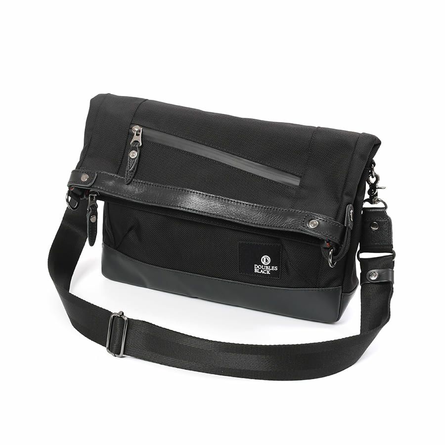 DOUBLES BLACK 口折れショルダーバッグ バリスティックナイロン×マットターポリン×牛革 JNB-3321