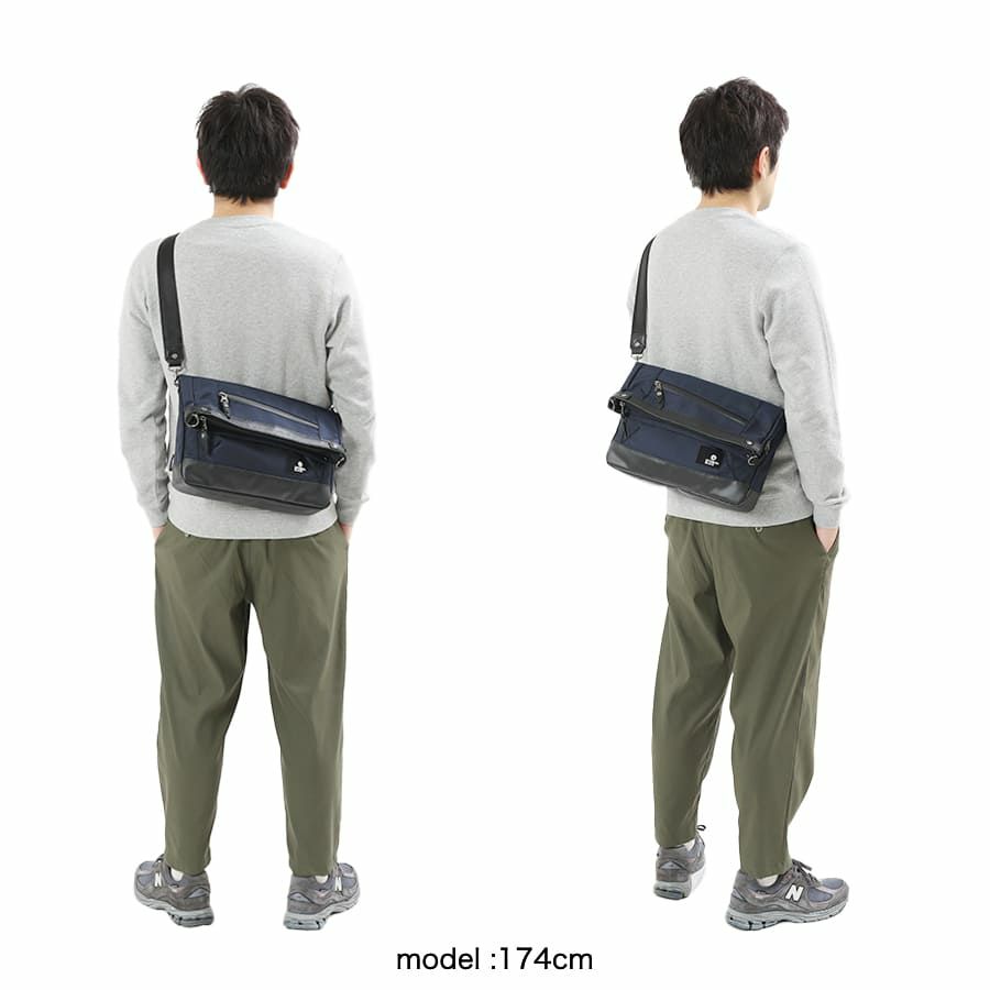 DOUBLES BLACK 口折れショルダーバッグ バリスティックナイロン×マットターポリン×牛革 JNB-3321