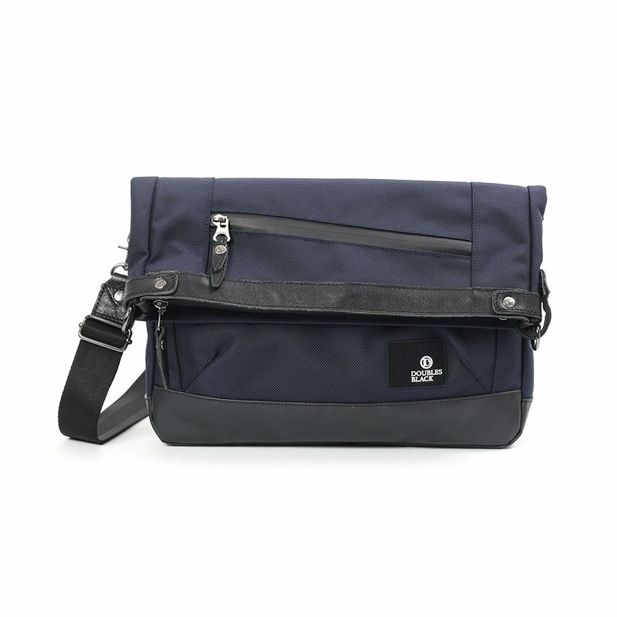 DOUBLES BLACK 口折れショルダーバッグ バリスティックナイロン×マットターポリン×牛革 JNB-3321
