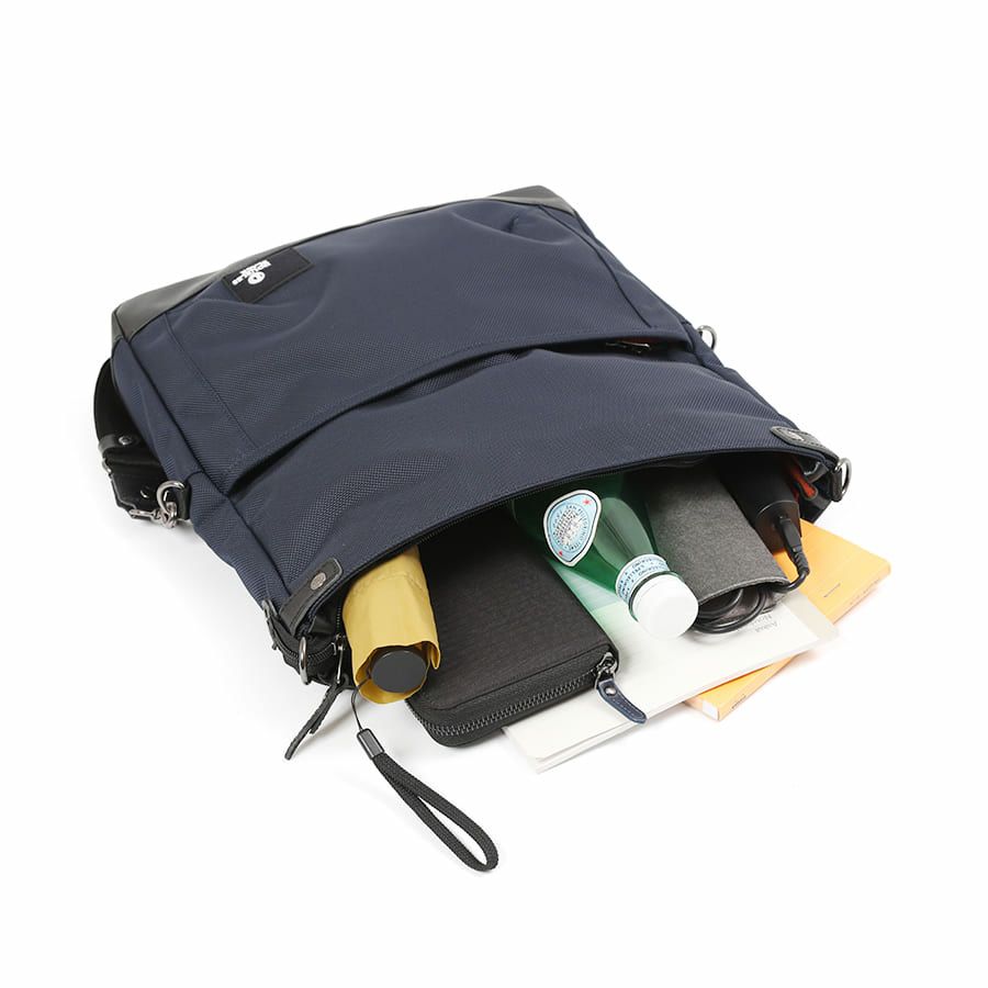 DOUBLES BLACK 口折れショルダーバッグ バリスティックナイロン×マットターポリン×牛革 JNB-3321