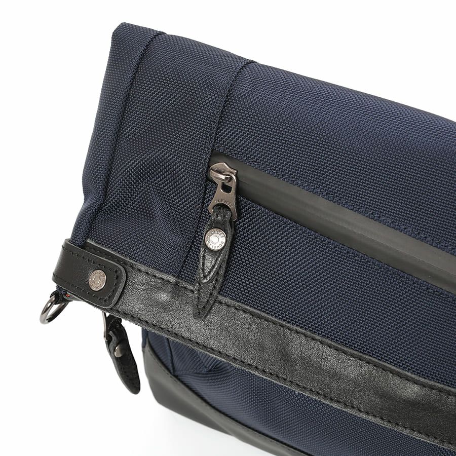 DOUBLES BLACK 口折れショルダーバッグ バリスティックナイロン×マットターポリン×牛革 JNB-3321