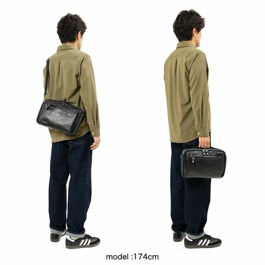 DOUBLES 2WAYクラッチショルダーバッグ 牛革×ポリエステル KWW-1345