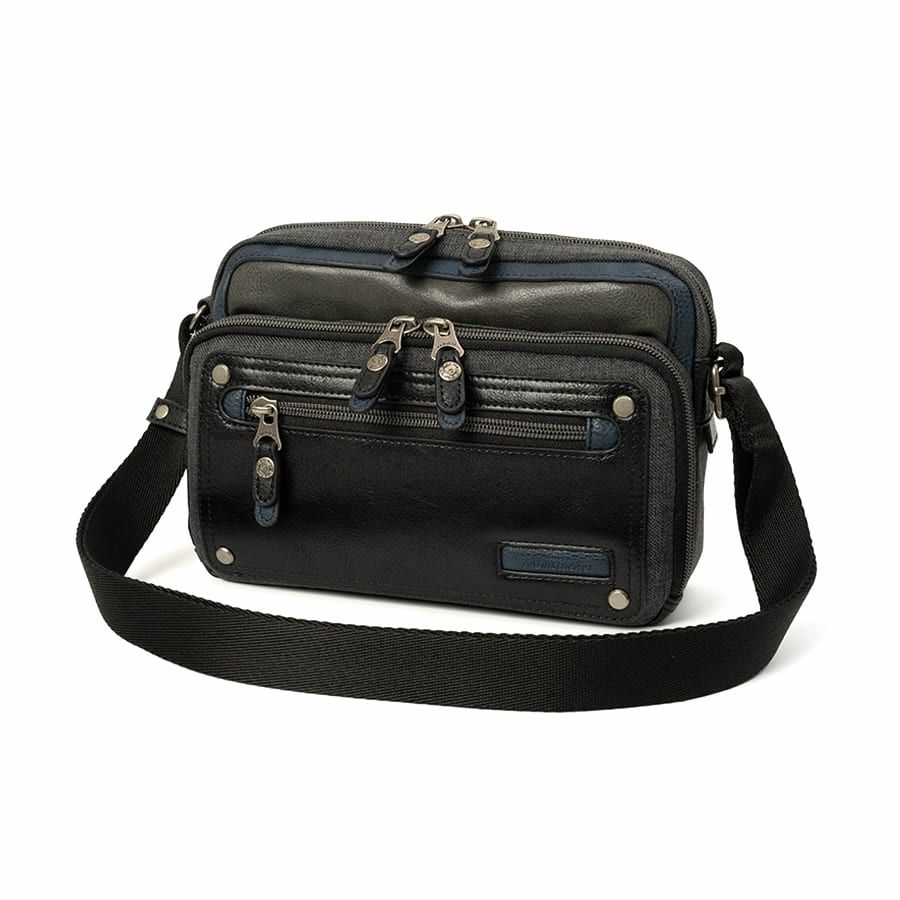 MOUSTACHE 横型ミニショルダーバッグ シュリンク合皮×マット合皮×杢調ポリ JEX-4332